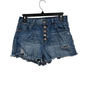 Rewash Jeans Shorts Women’s Size 7 Denim Shorts Frayed Hem Button Fly Denim Wash